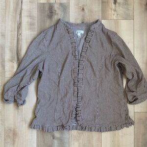 Brown Striped Ruffle Blouse